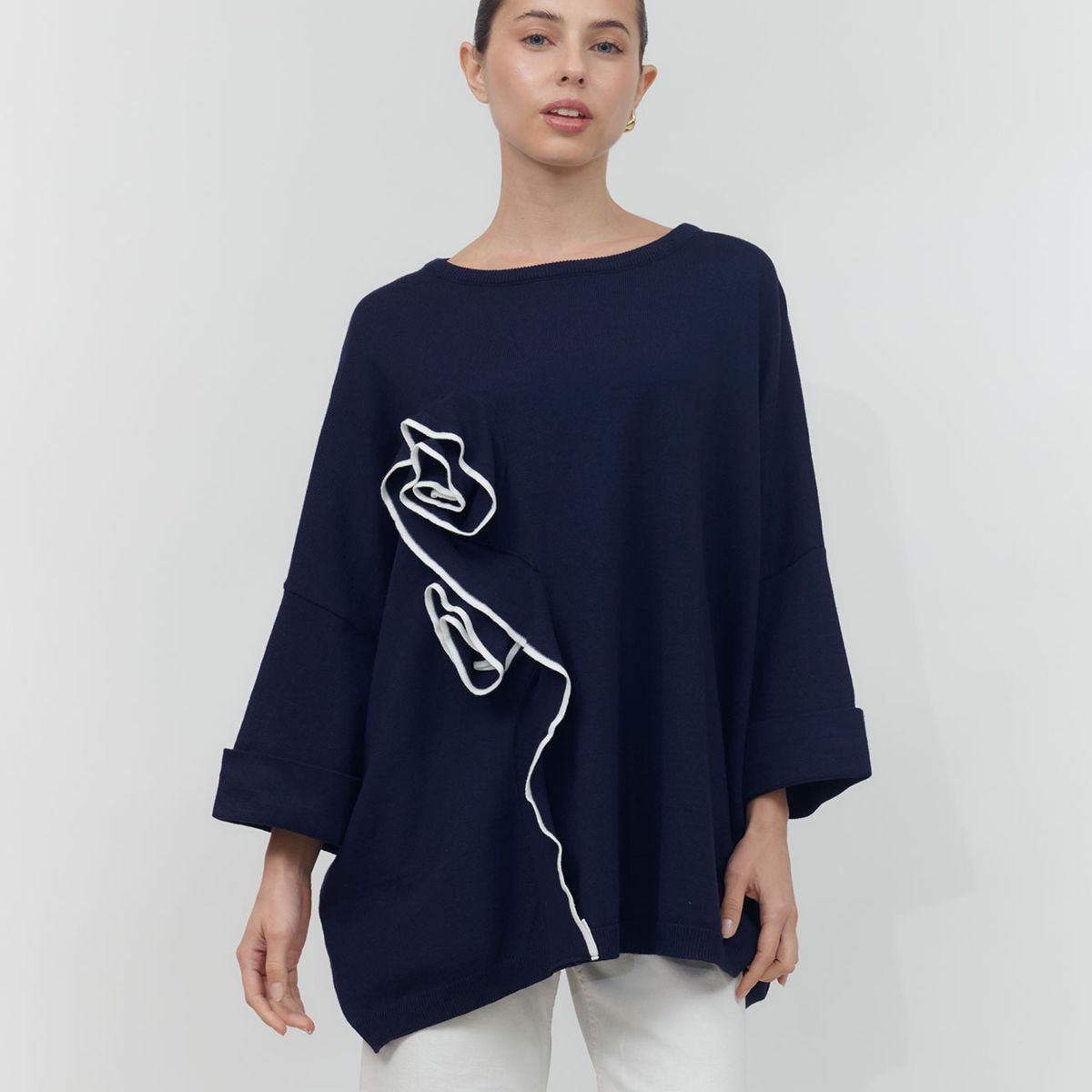 GUINDA - Sweater de manga 34 corte ancho Zeni Guinda