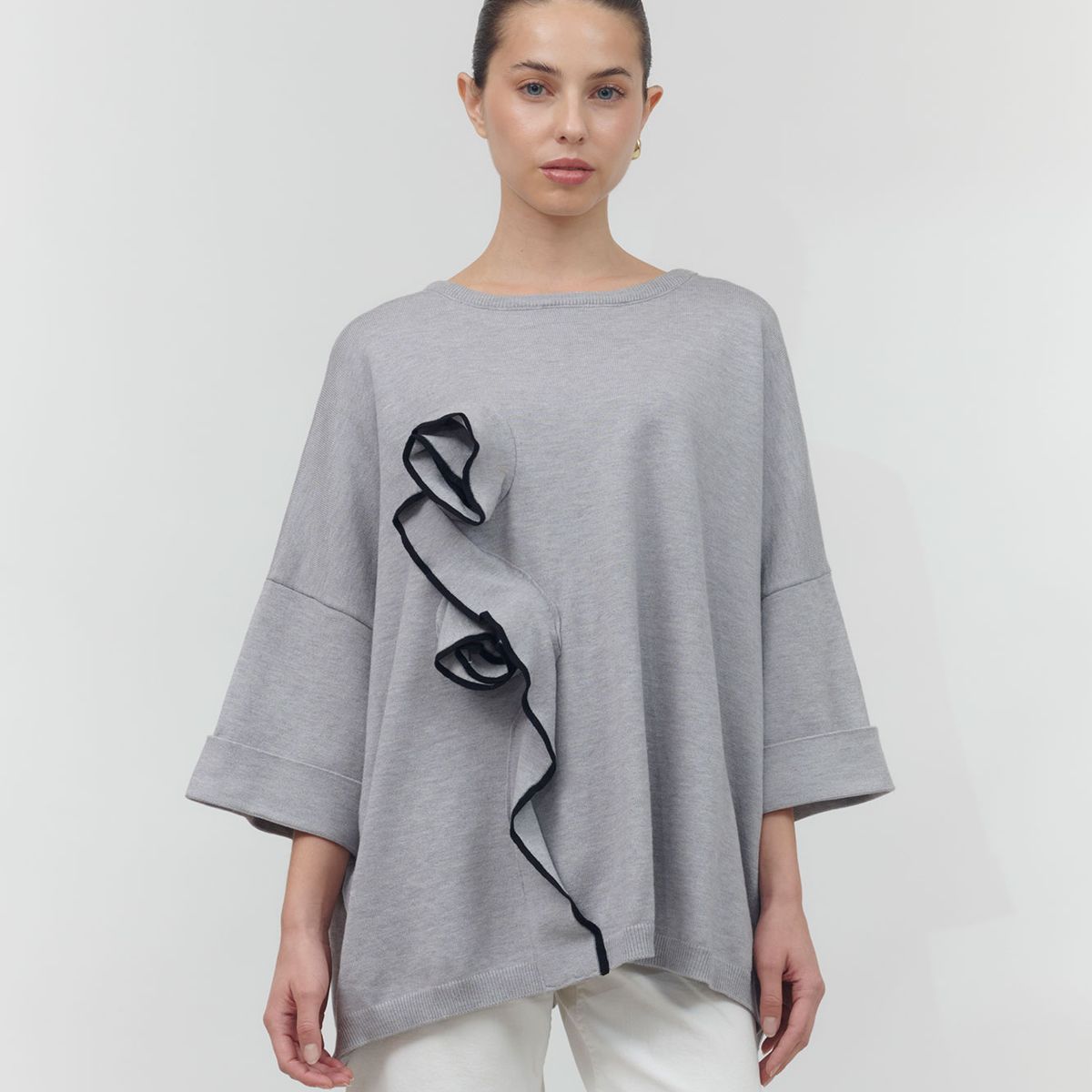 GUINDA - Sweater de manga 34 corte ancho Zeni Guinda