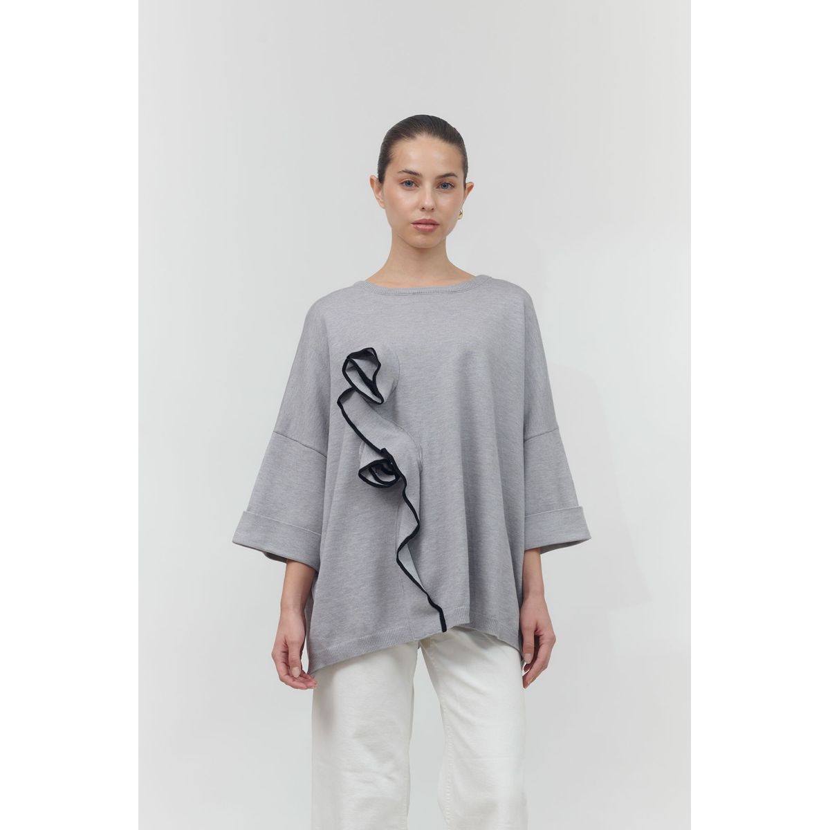 GUINDA - Sweater de manga 34 corte ancho Zeni Guinda