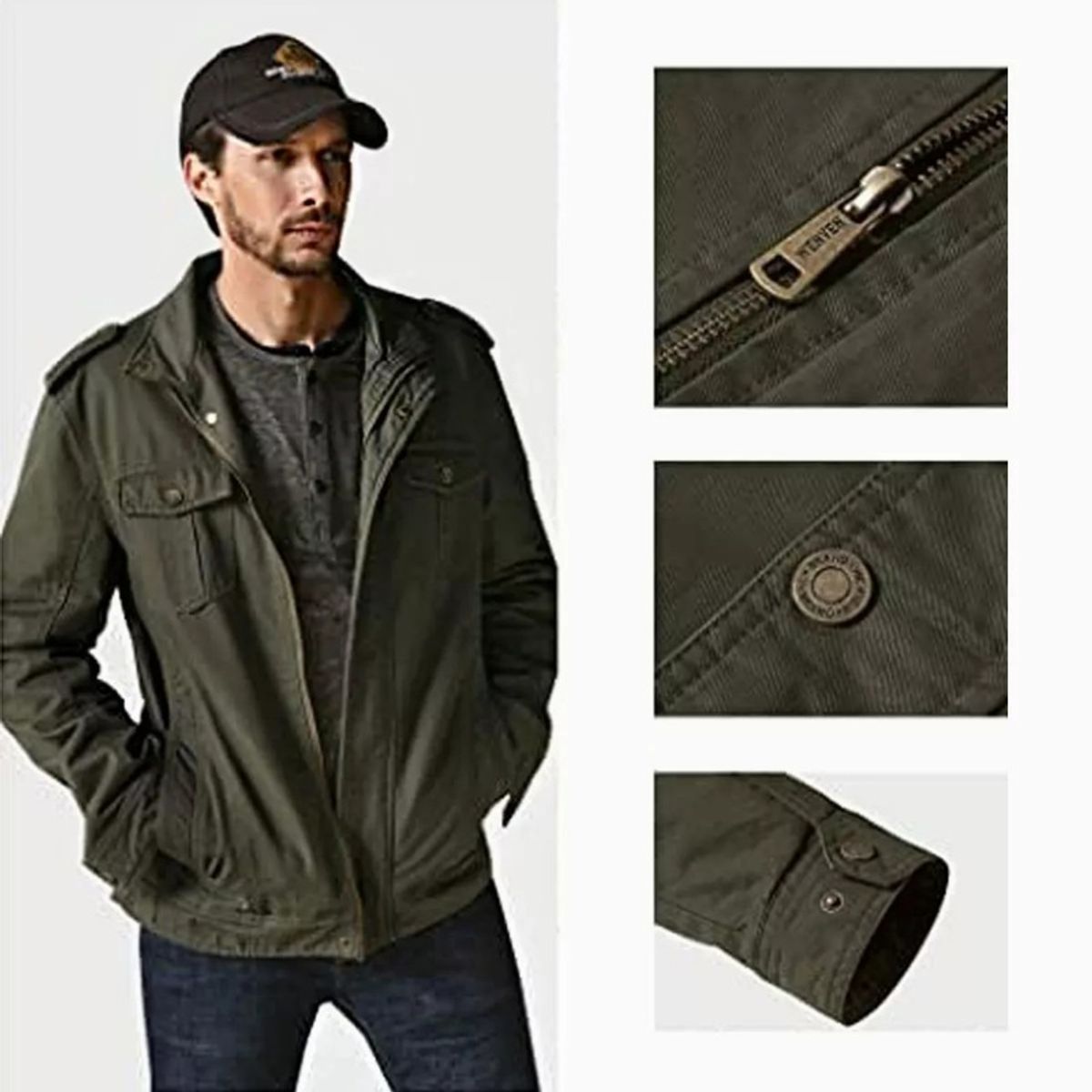 GIOIO - Chamarra Rompeviento Estilo Biker Informal Para Hombre