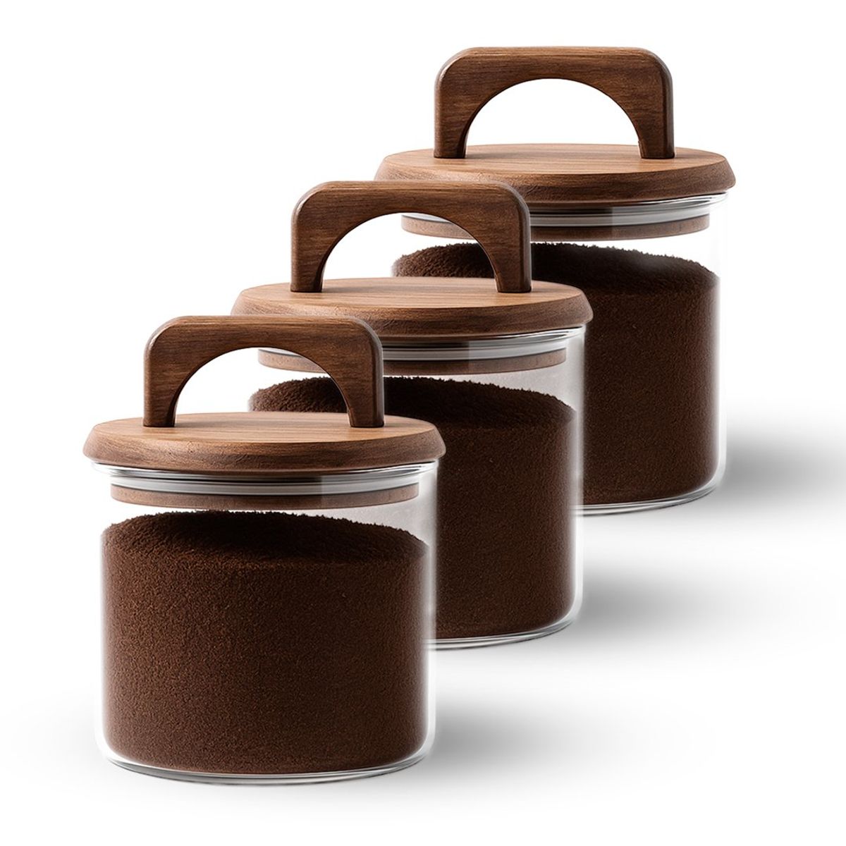 GENERICO - Pack 3 Contenedores Herméticos Vidrio Tapa Asa Acacia 650ml