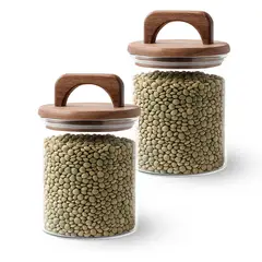 GENERICO - Pack 2 Contenedores Herméticos Vidrio Tapa Asa Acacia 800ml