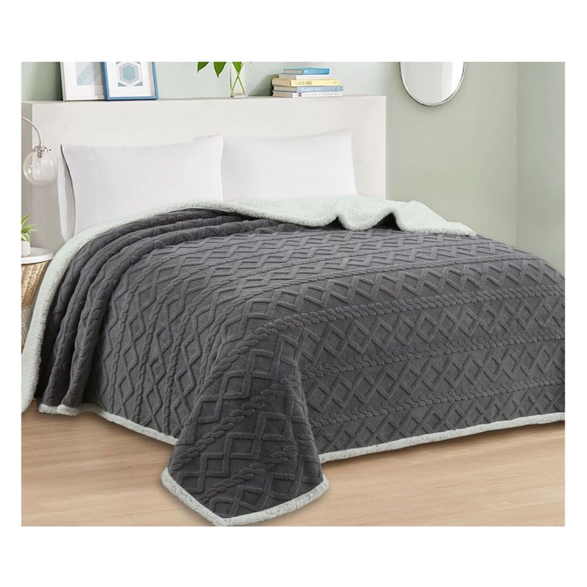 COMPRAPO - Frazada Manta Polar Sherpa Térmica 2 Plazas Trenzado Relieve Marengo