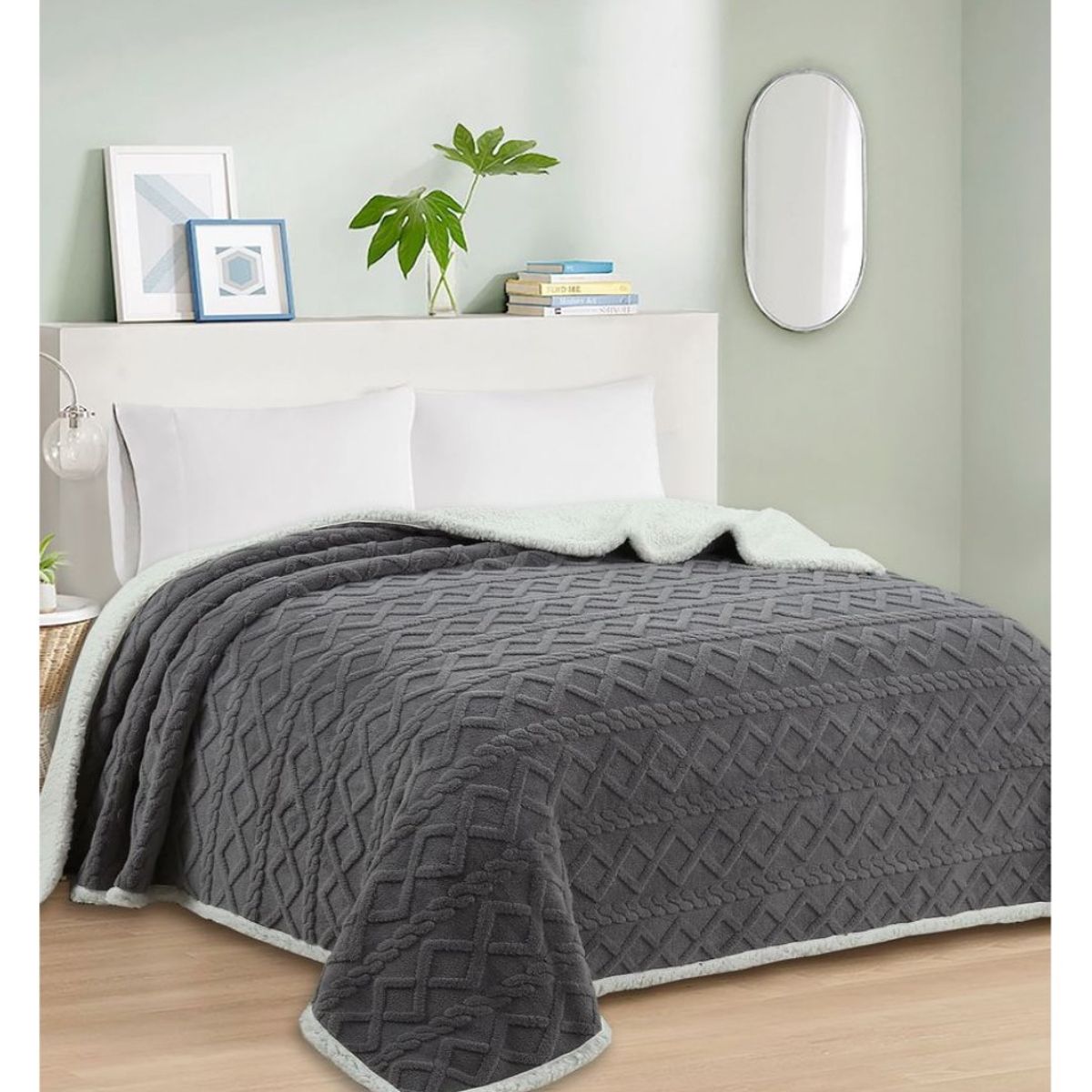 COMPRAPO - Frazada Manta Polar Sherpa Térmica 2 Plazas Trenzado Relieve Marengo