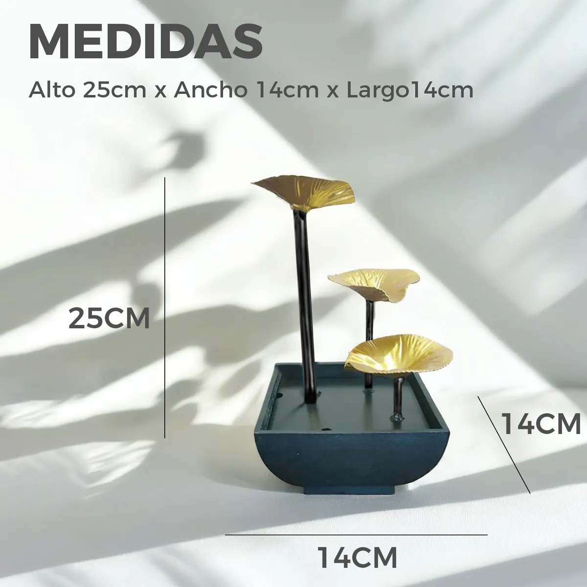 ALPHA - Fuente De Mesa Cascada De Agua Feng Shui 3 Niveles Hojas
