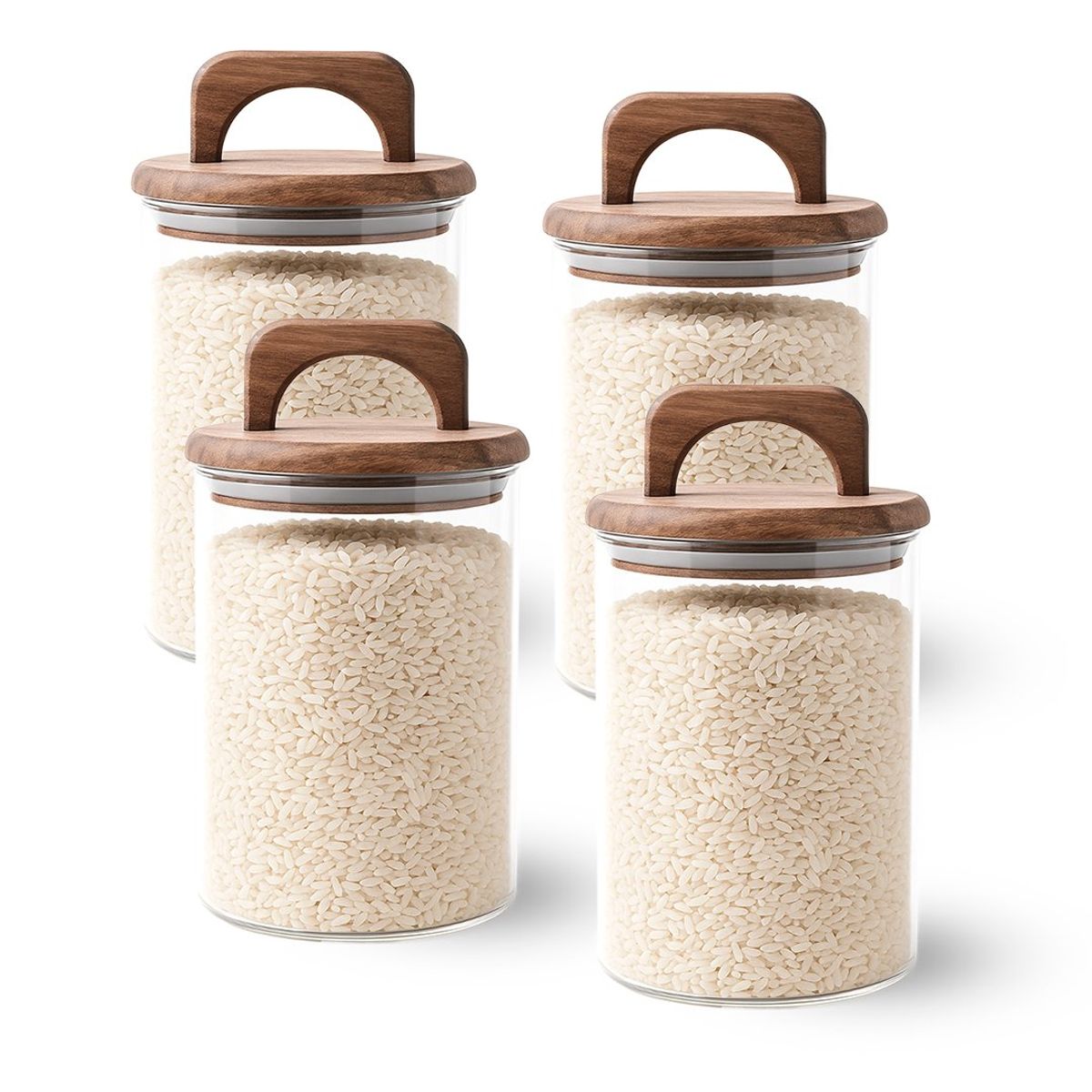 GENERICO - Pack 4 Contenedores Herméticos Vidrio Tapa Asa Acacia 1000ml