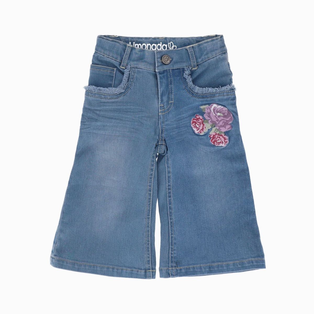 LIMONADA - Jeans bebé acampanados con bordado celeste Limonada