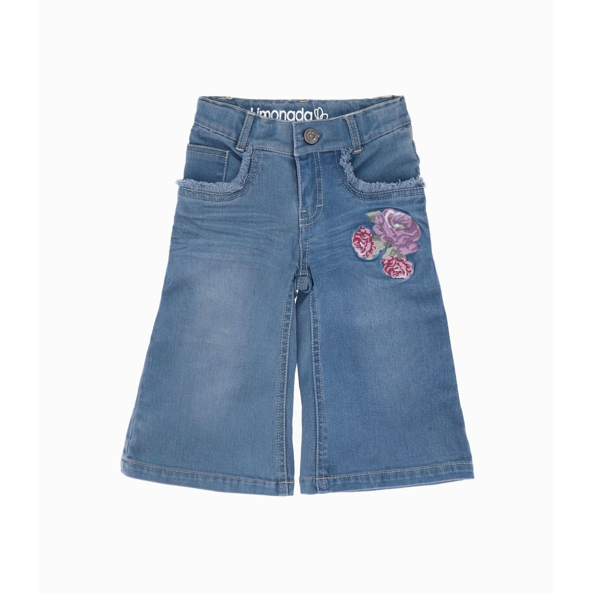 LIMONADA - Jeans bebé acampanados con bordado celeste Limonada