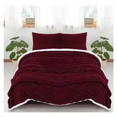 COMPRAPO - Frazada Manta Polar Sherpa Térmica 2 Plazas Trenzado Relieve Burdeo