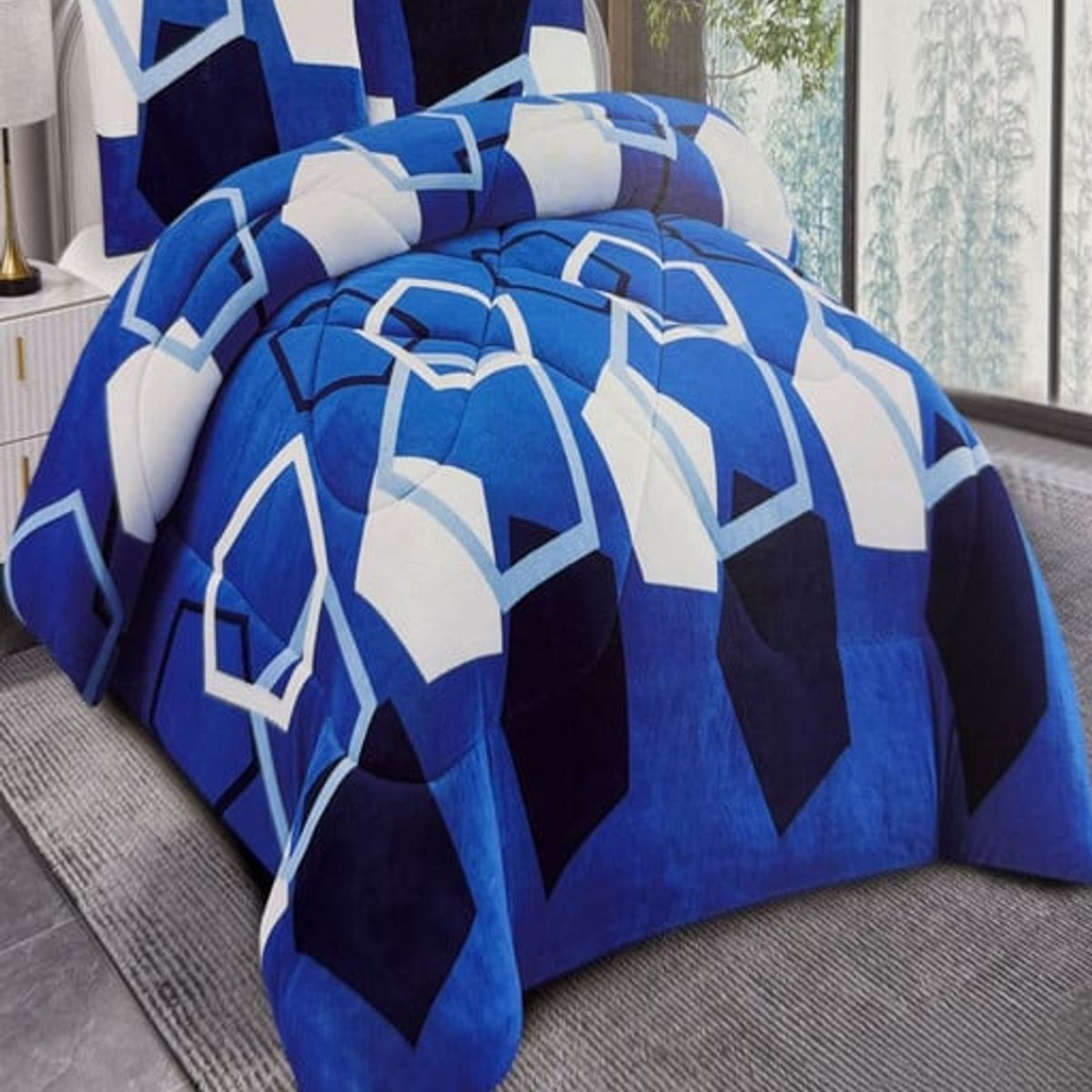 GENERICO - CUBRECAMA CON CHIPORRO INVIERNO 2 PLAZAS AZUL