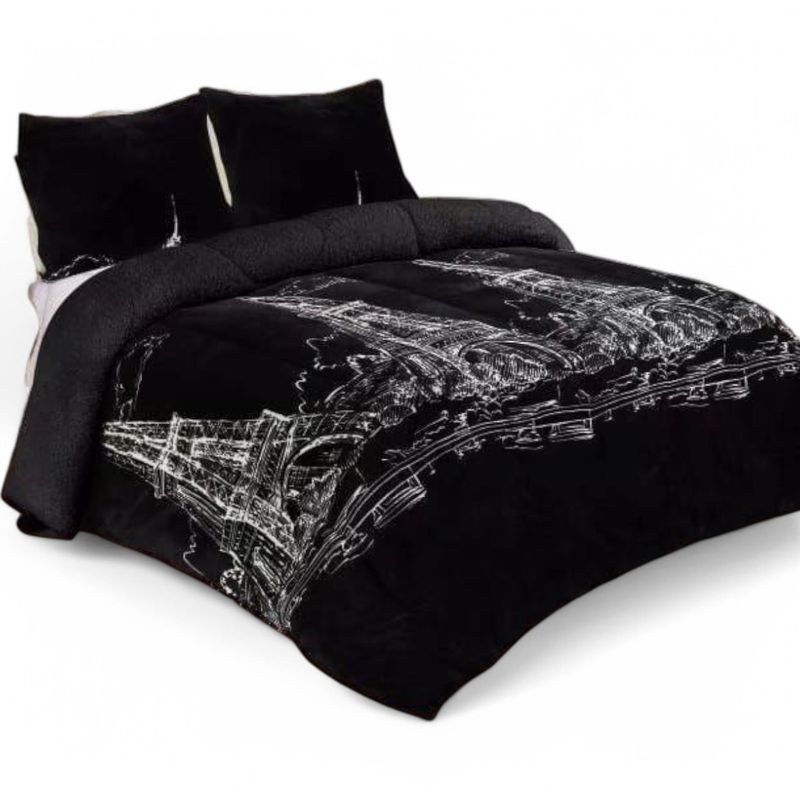 GENERICO - Cobertor De Invierno Plush Con Chiporro 2 Plaza + 2 Fundas Almohadas