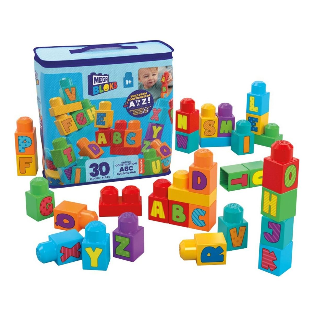 MEGA BLOCKS - Mega Bloks Bloques Construcción Aprendizaje 30 Pzs + Bolsa