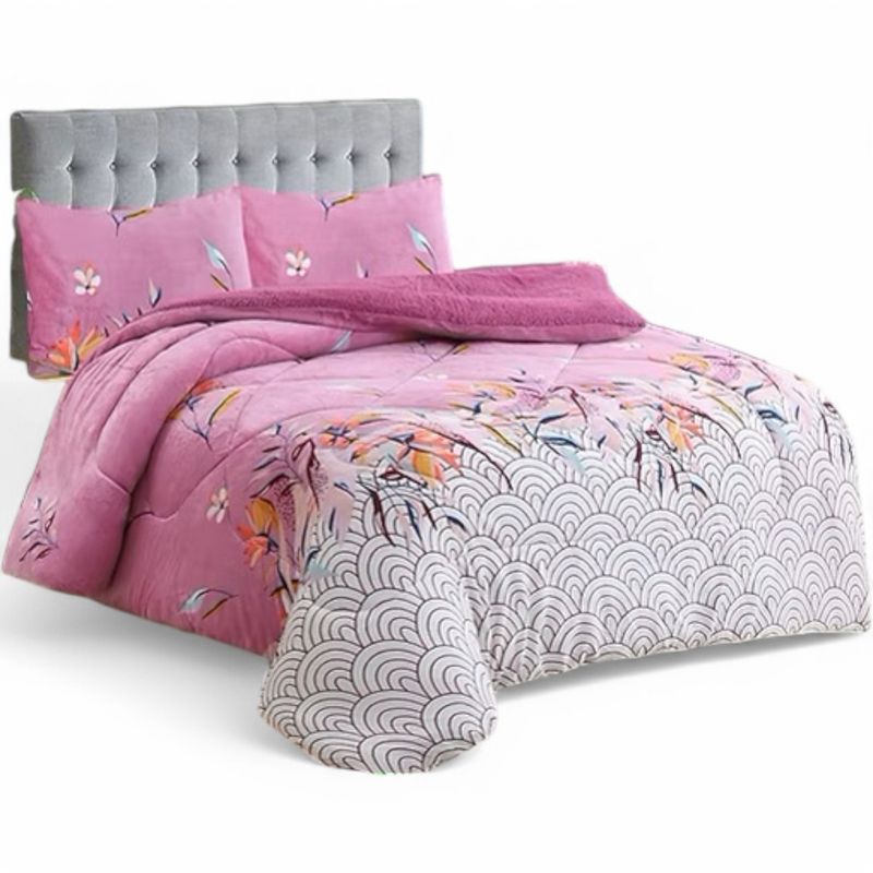 GENERICO - Cobertor De Invierno Plush Con Chiporro 2 Plaza + 2 Fundas Almohadas