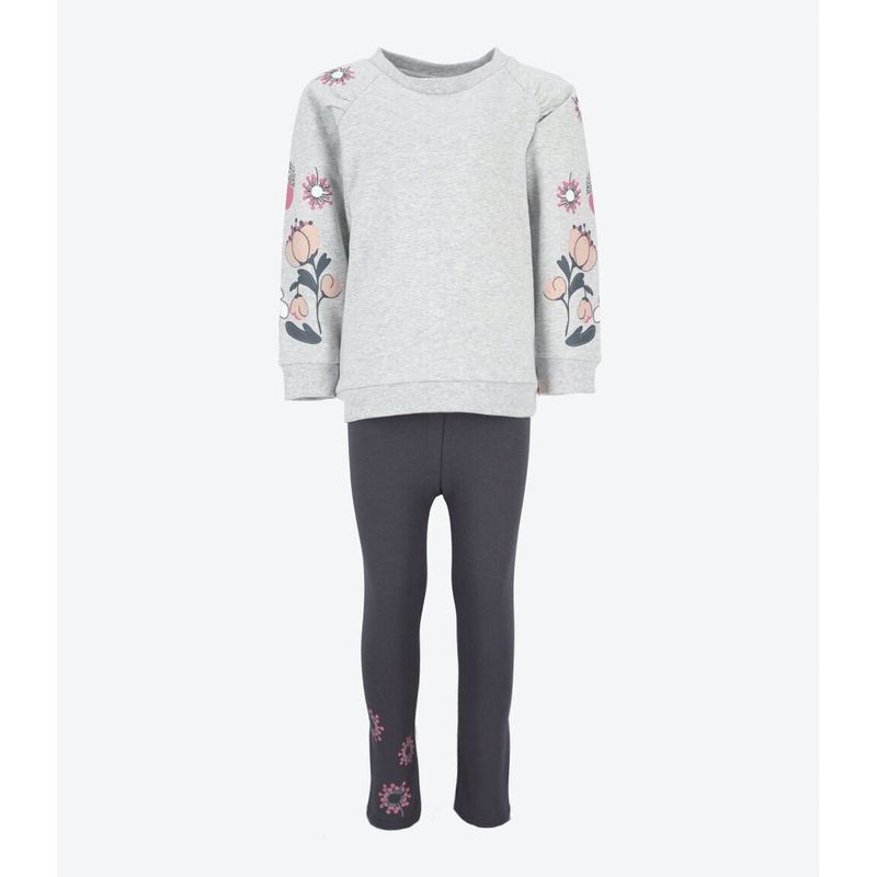 4KIDS - Conjunto niña con flores gris 4 Kids