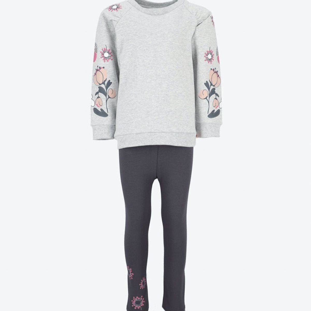 4KIDS - Conjunto niña con flores gris 4 Kids