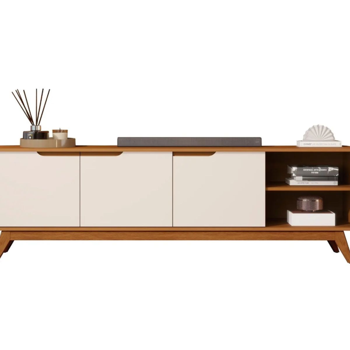 BE DESIGN - Rack Tv 1,8m 3 Puertas Caramelo Perla