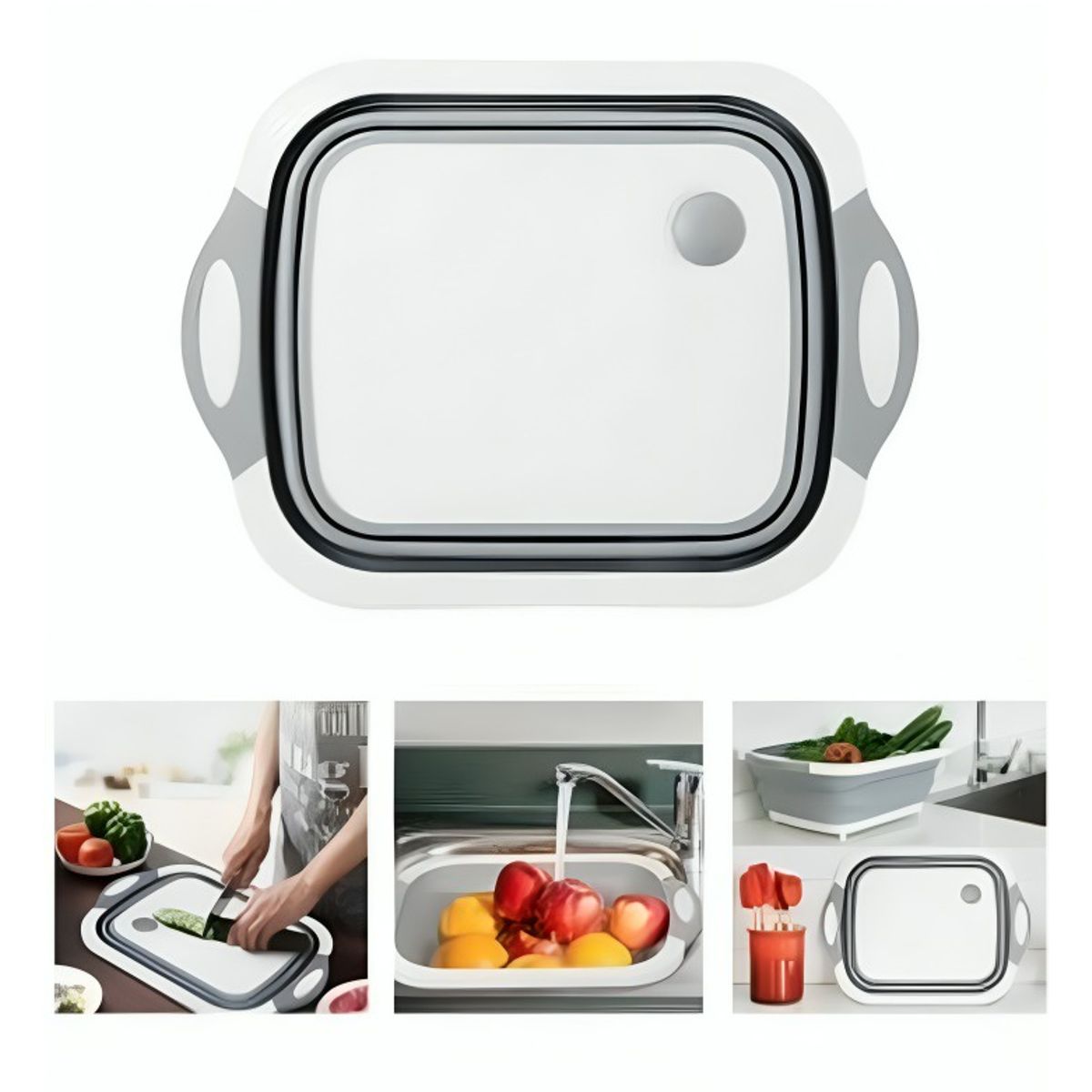 GENERICO - Tabla de cortar 3 en 1 de silicona plegable drenaje