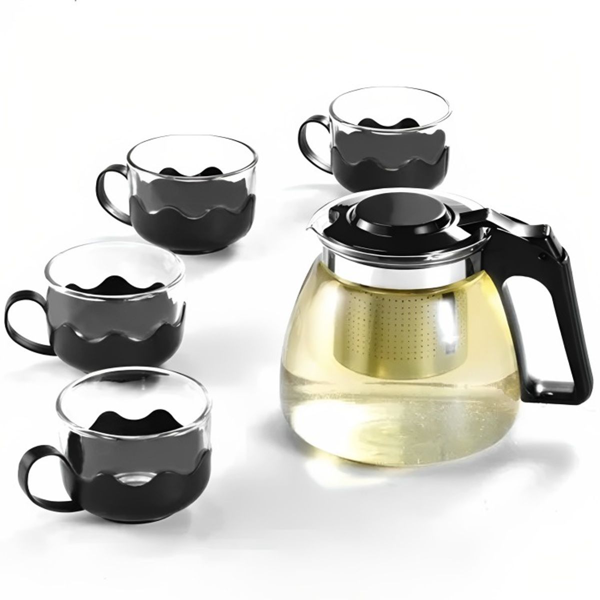 GENERICO - TETERA DE VIDRIO CON SET 4 TAZAS ROSADO