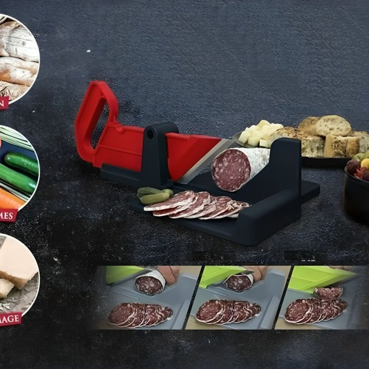GENERICO - Mini rebanadora Manual Cortador de embutidos  Rojo