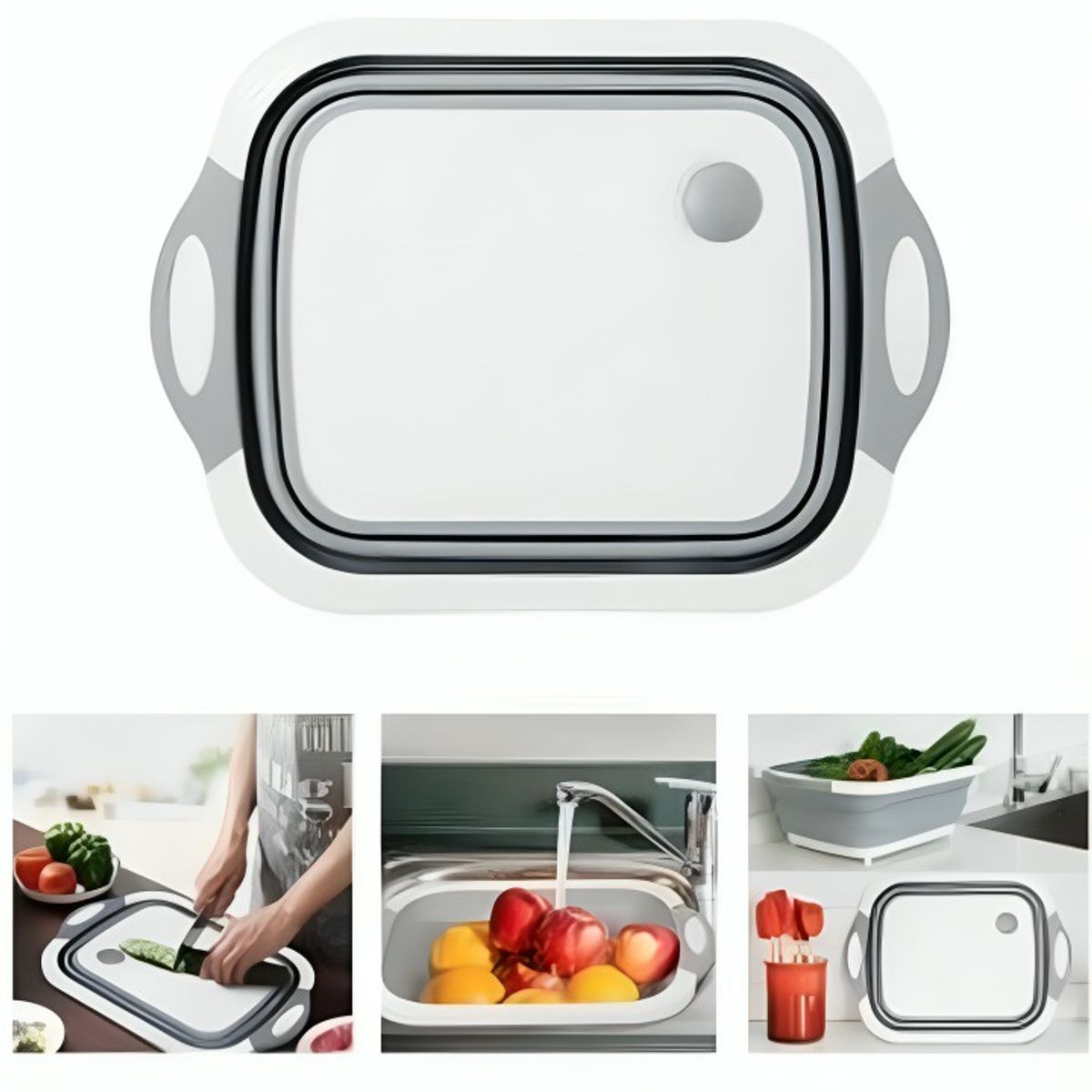 GENERICO - Tabla de cortar 3 en 1 de silicona plegable drenaje