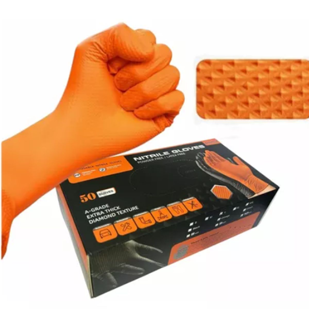GENERICO - Guantes Bienok Naranja L Diamantado 8.0 Grs Profesional 50 Uni