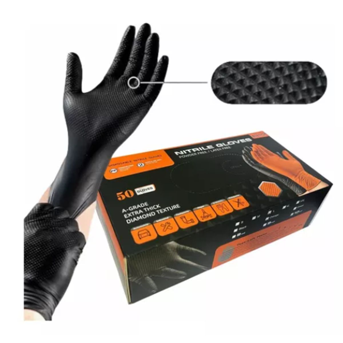 GENERICO - Guantes Bienok Negro L Diamantado 8.0 Grs Profesional 50 Uni Negro L