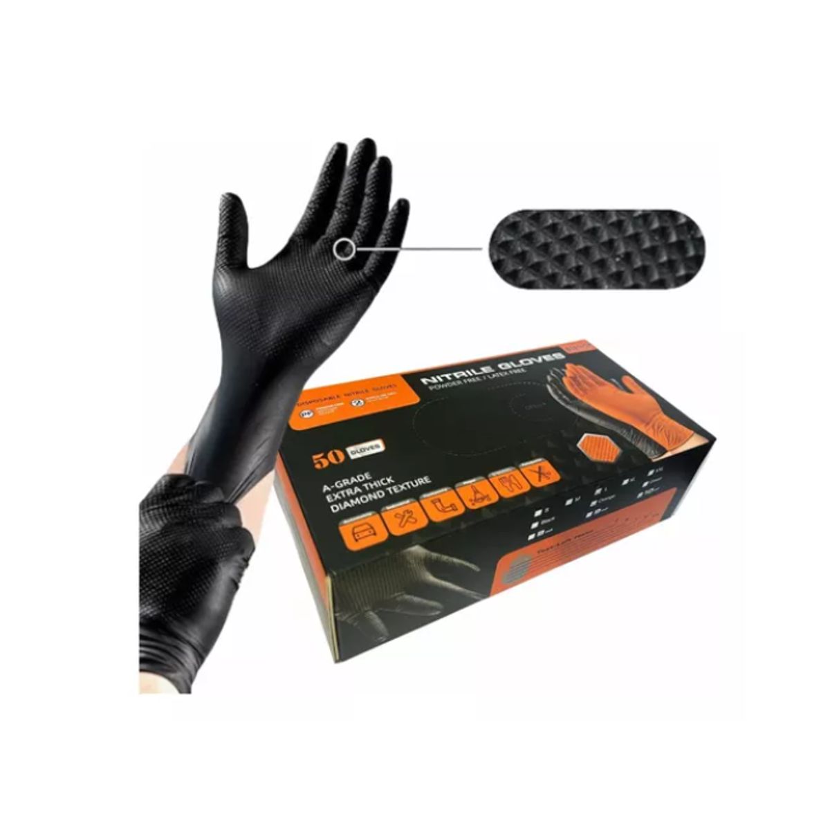 GENERICO - Guantes Bienok Negro L Diamantado 8.0 Grs Profesional 50 Uni Negro L