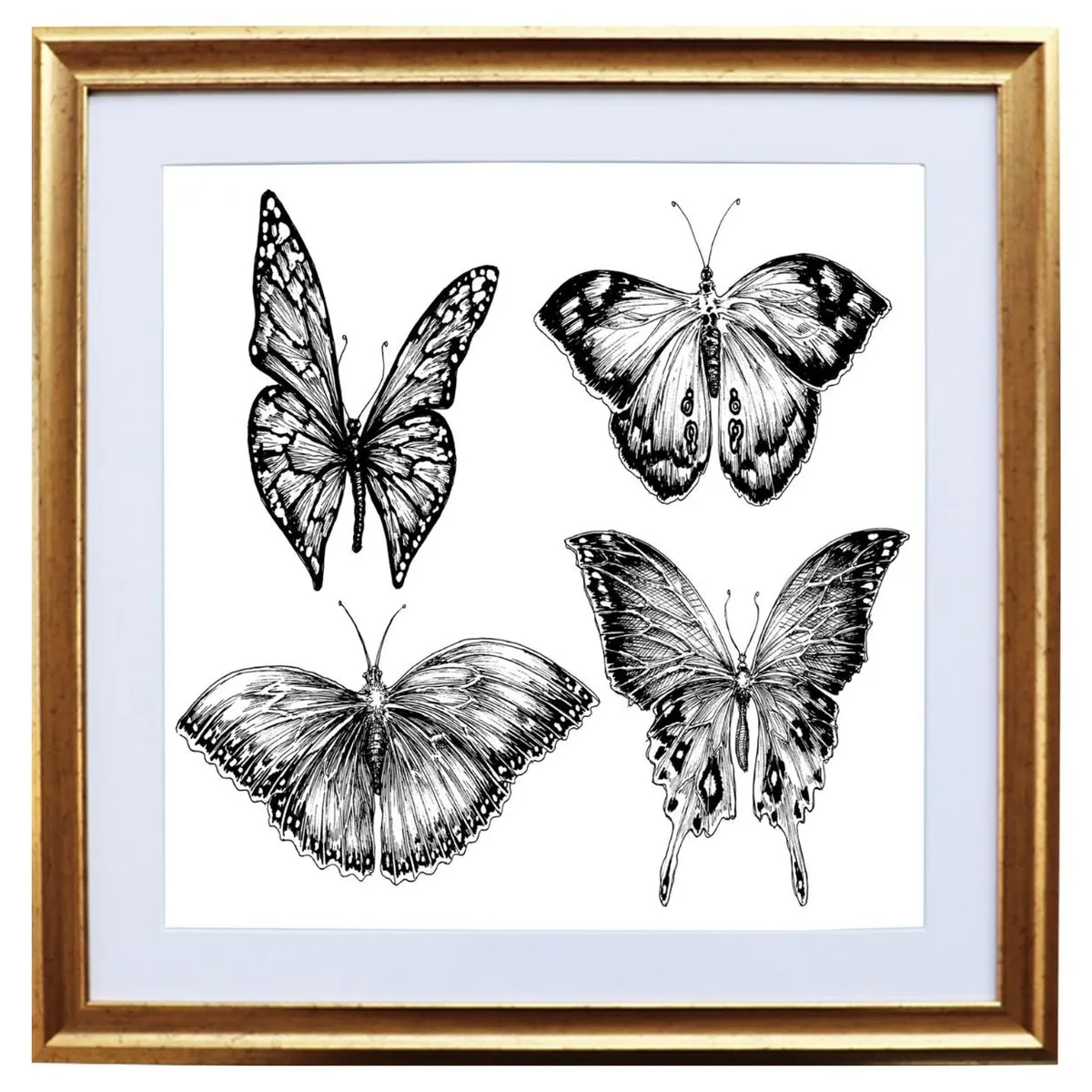 RONDA - Cuadro Lamina Mariposa Blanco Negro 40x60 cm