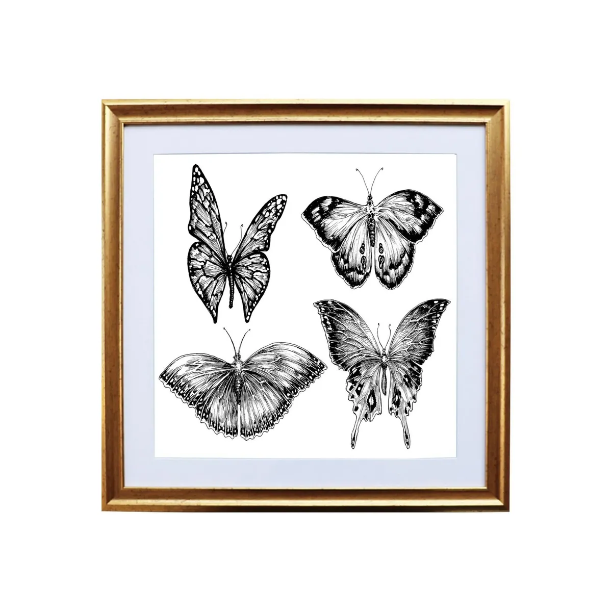 RONDA - Cuadro Lamina Mariposa Blanco Negro 40x60 cm