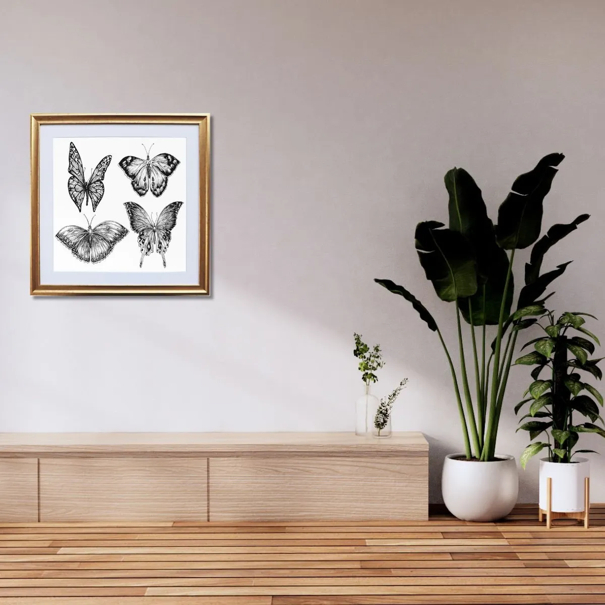 RONDA - Cuadro Lamina Mariposa Blanco Negro 40x60 cm