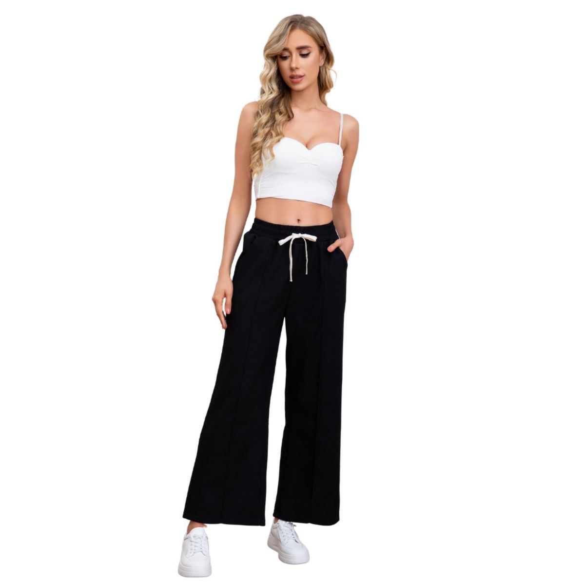 LIKE SHOP - Pantalón Mujer Pierna Ancha Wide Frizado Otoño Invierno 7125