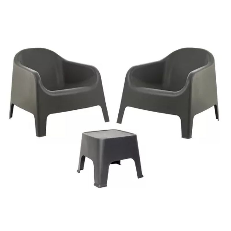 LUMAX - Sillon Individual Negro Plastico x2 + Mesa Auxiliar
