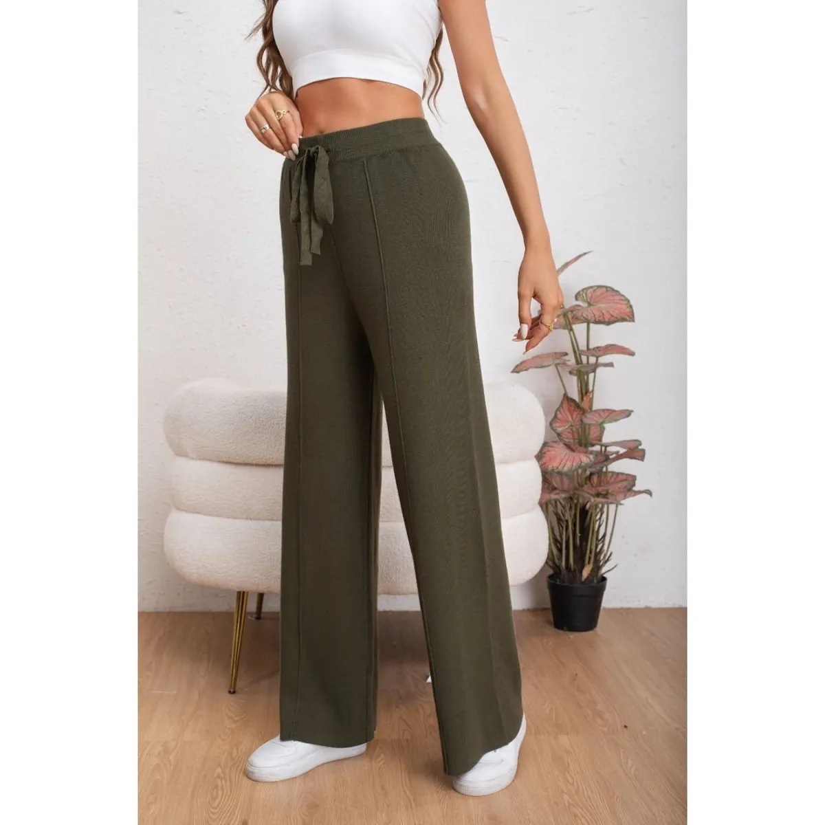 LIKE SHOP - Pantalon Mujer Tipo Palazzo Lanilla Tiro Alto Full Elasticado 5056