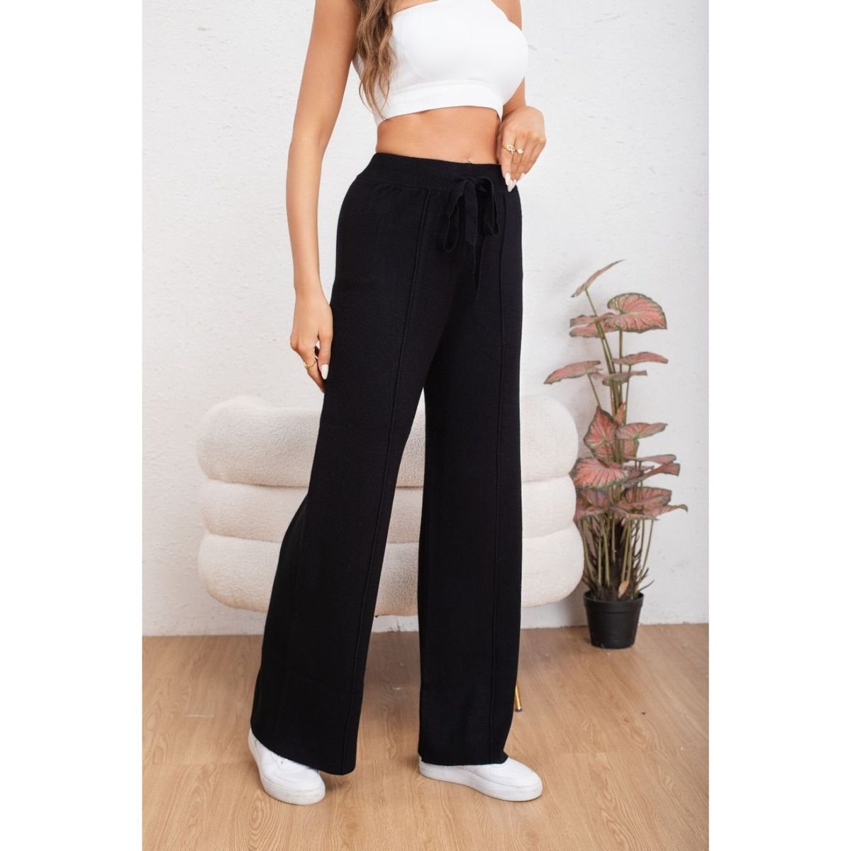 LIKE SHOP - Pantalon Mujer Tipo Palazzo Lanilla Tiro Alto Full Elasticado 5056