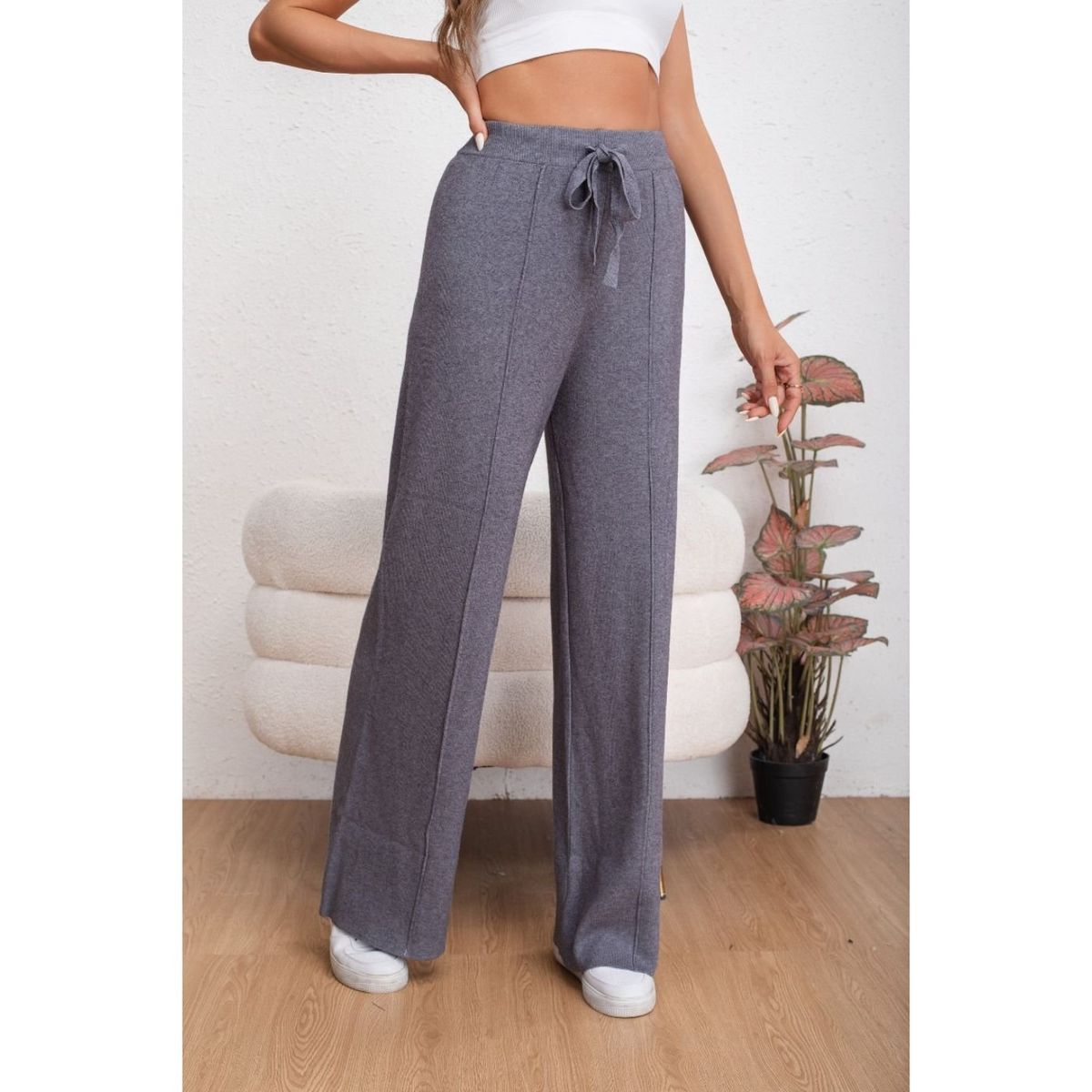 LIKE SHOP - Pantalon Mujer Tipo Palazzo Lanilla Tiro Alto Full Elasticado 5056
