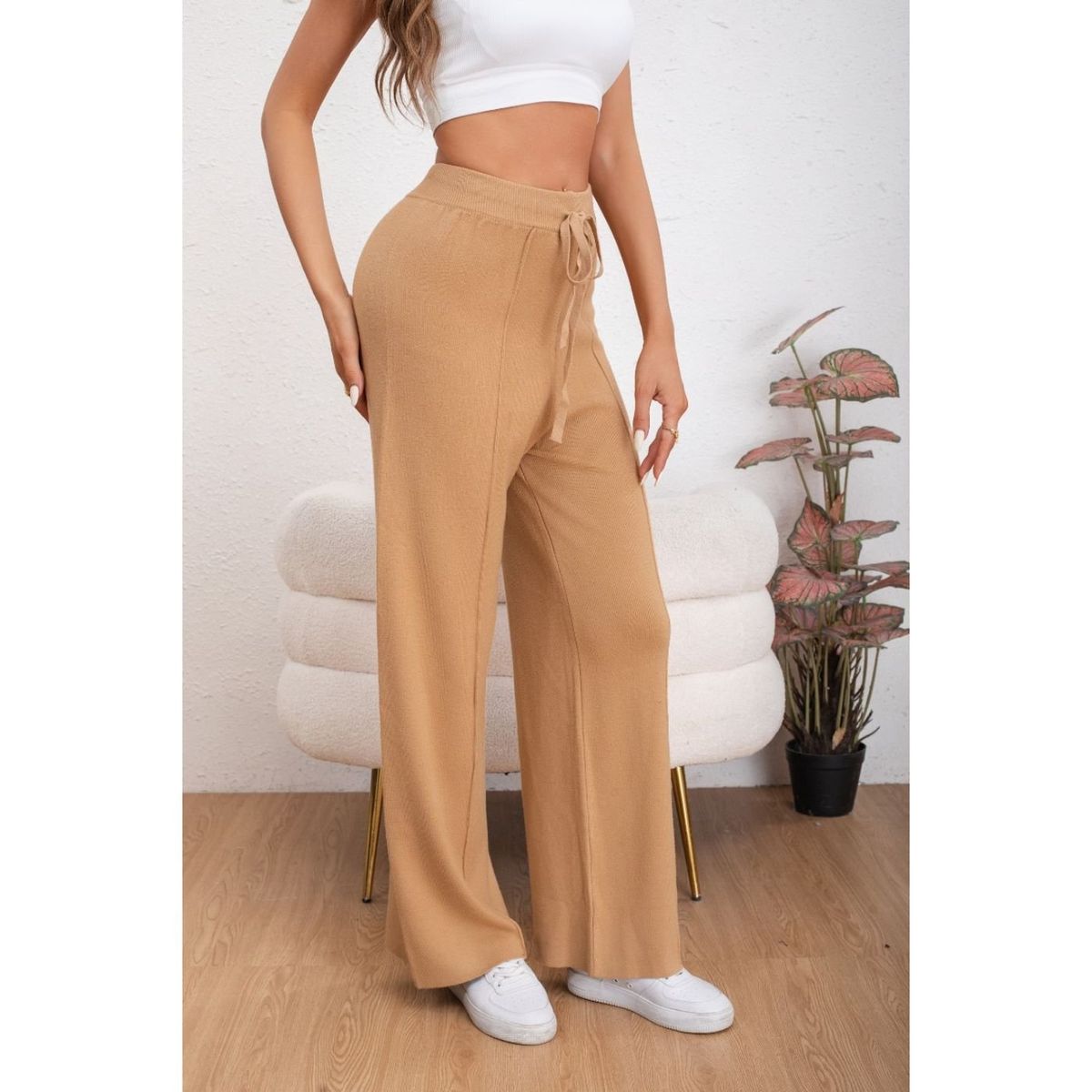 LIKE SHOP - Pantalon Mujer Tipo Palazzo Lanilla Tiro Alto Full Elasticado 5056