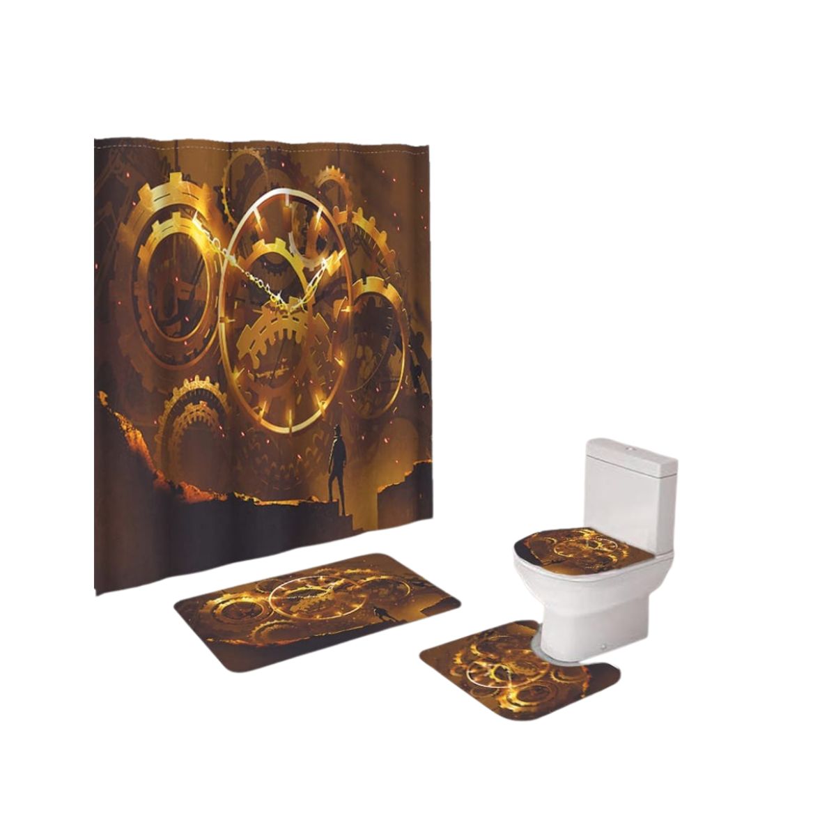 GENERICO - Juego De Cortina De Ducha Con Alfombras Antideslizante Set 4 Piezas