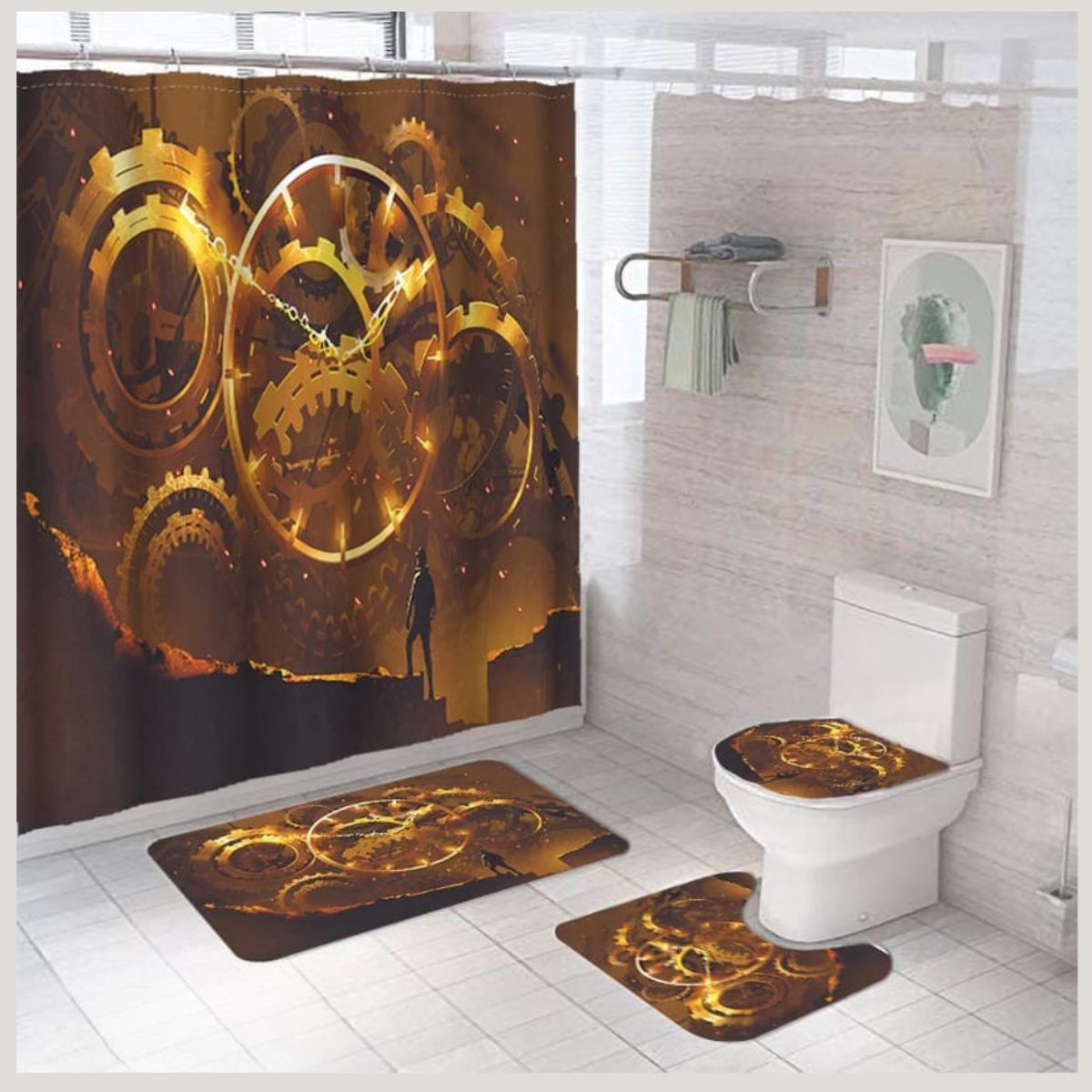 GENERICO - Juego De Cortina De Ducha Con Alfombras Antideslizante Set 4 Piezas