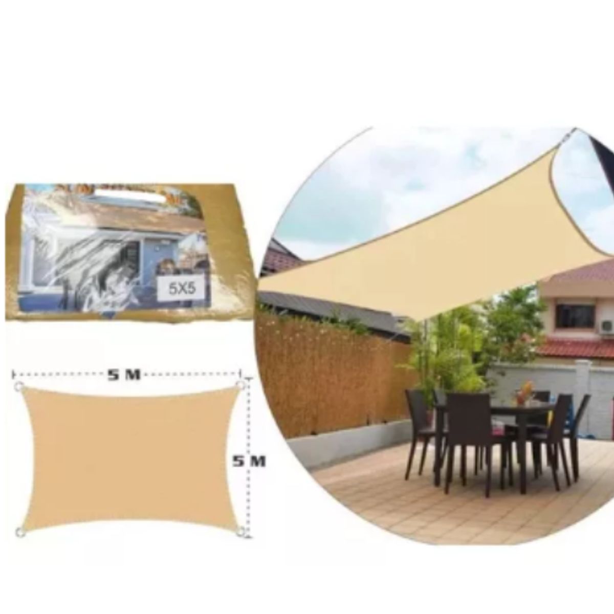 GENERICO - Toldo Tela Carpa 5x5 Rectangular Jardin Malla Rachel Impermeable