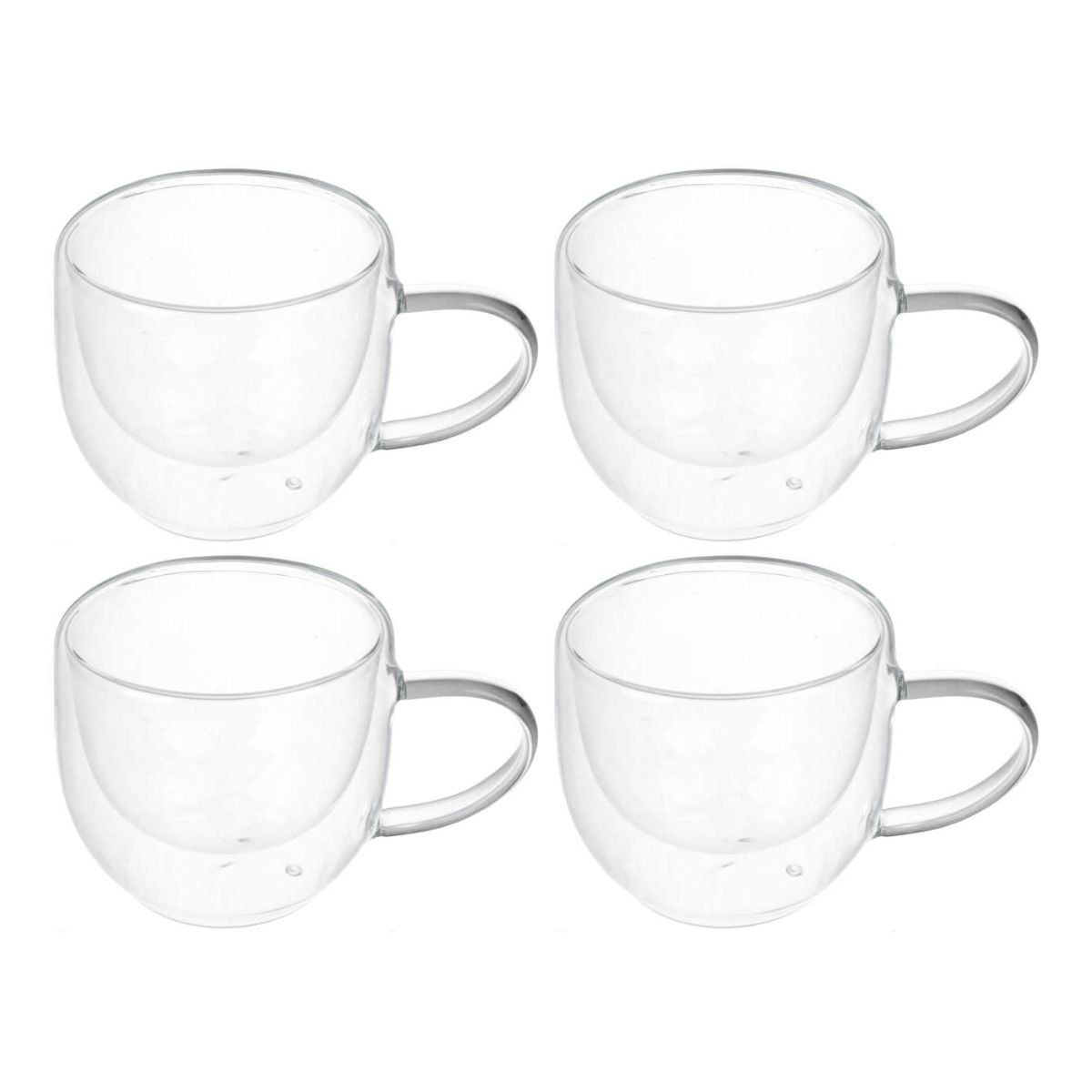 GENERICO - Pack de 4 Tazas de Vidrio Doble Pared 220ml