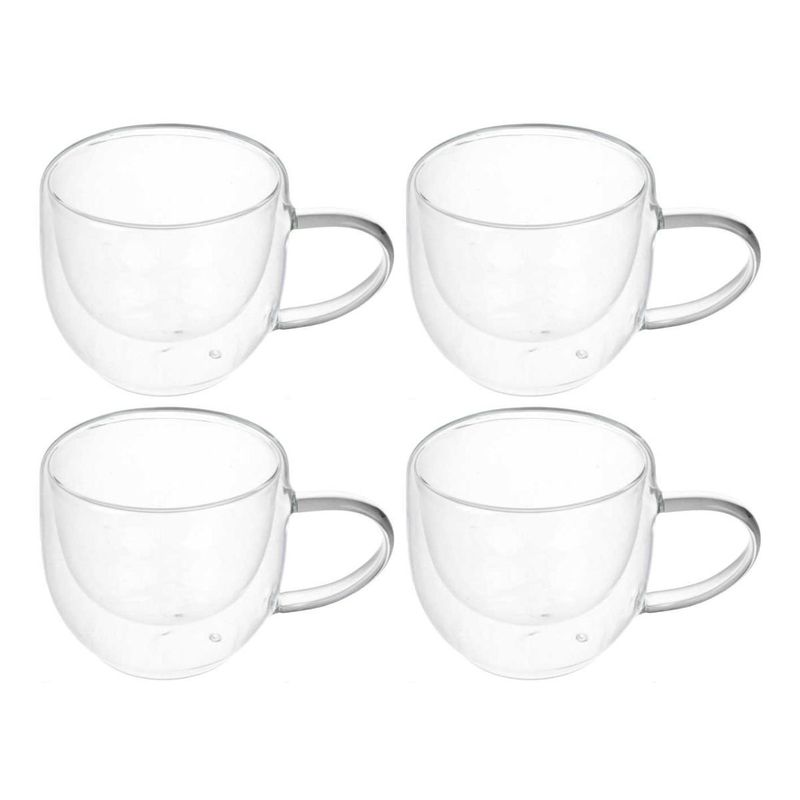 GENERICO - Pack de 4 Tazas de Vidrio Doble Pared 220ml