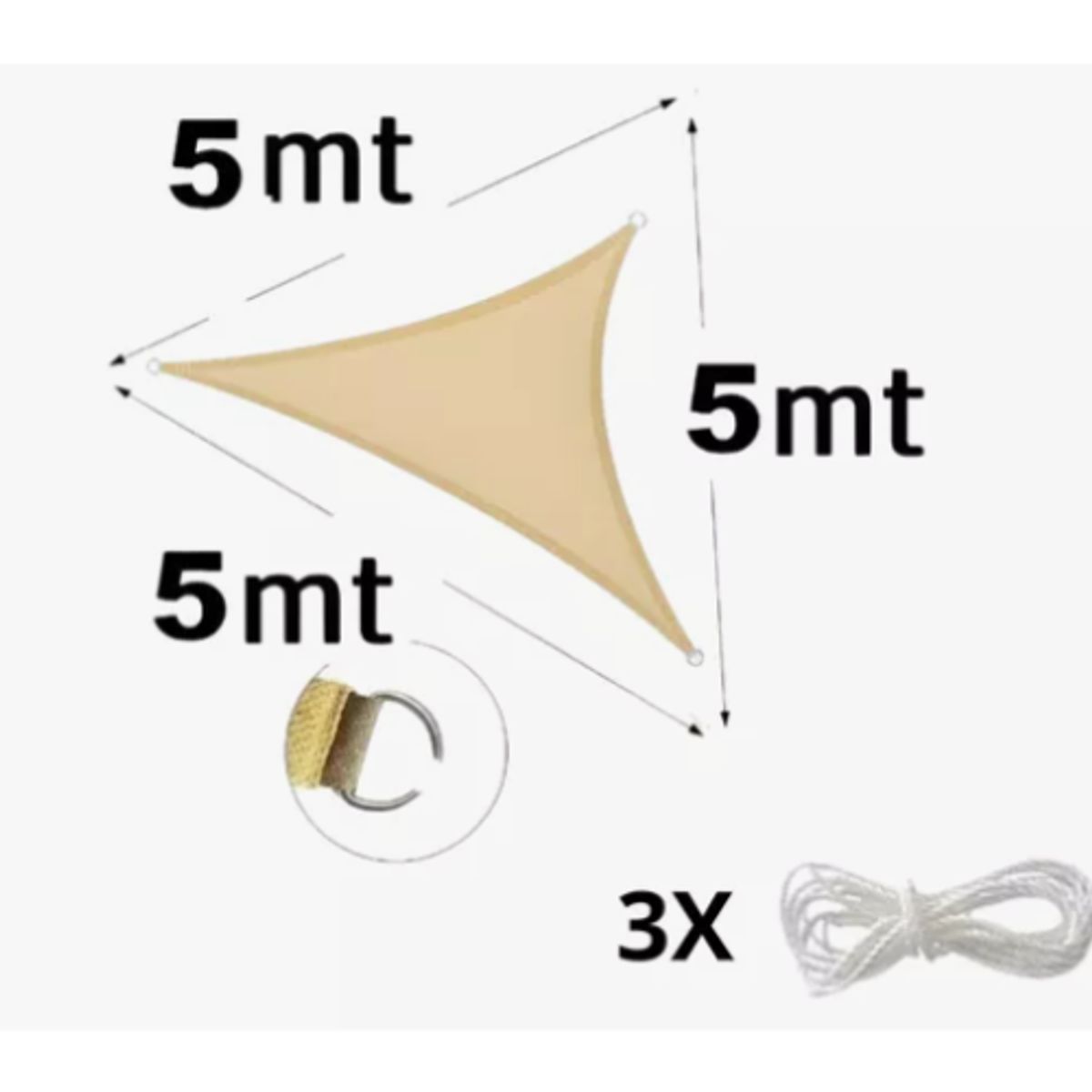 GENERICO - Toldo Vela Triangular Lonas Telas Toldos Sombra 5x5x5 Color