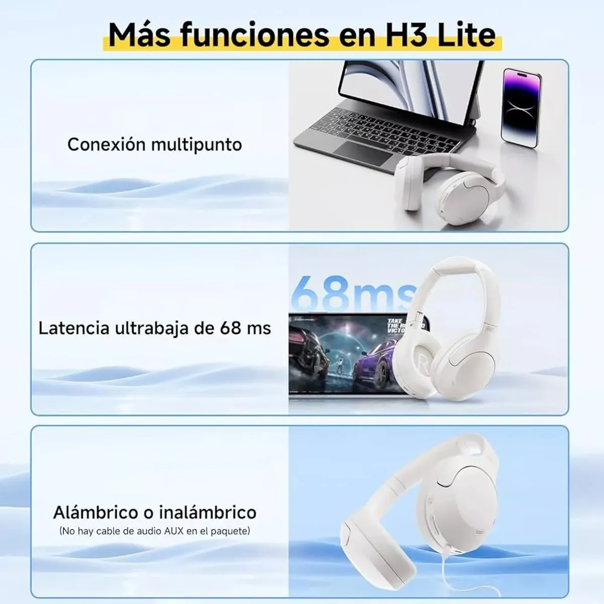 QCY - Qcy H3 Lite Anc Audífonos Auriculares Diadema Plegables 50H Blanco