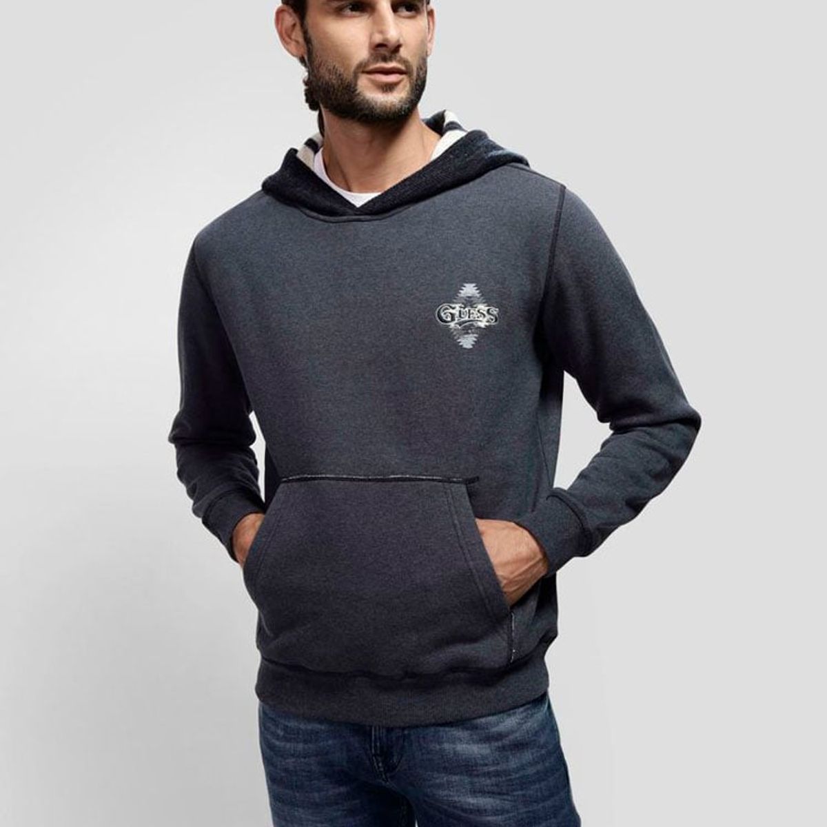 GUESS - Poleron Contrast Hoodie Sweatshirt Hombre Gris