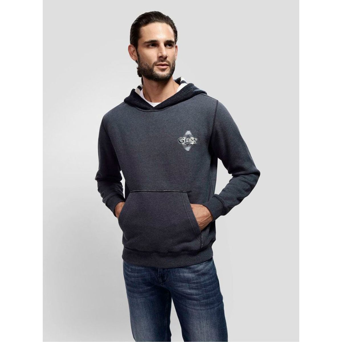 GUESS - Poleron Contrast Hoodie Sweatshirt Hombre Gris
