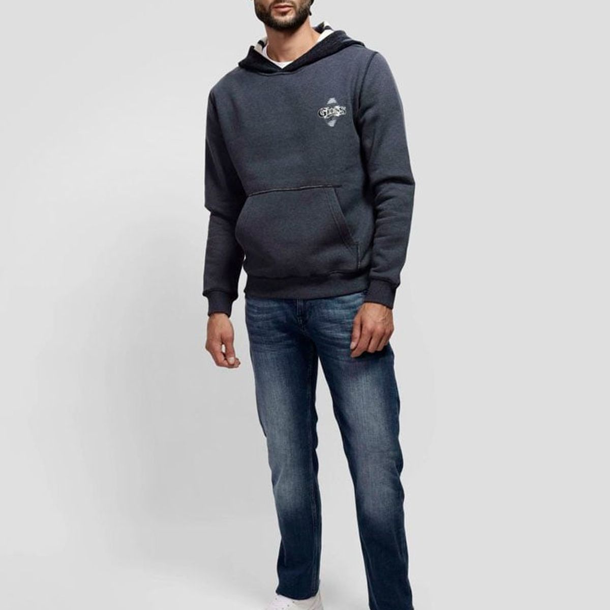 GUESS - Poleron Contrast Hoodie Sweatshirt Hombre Gris