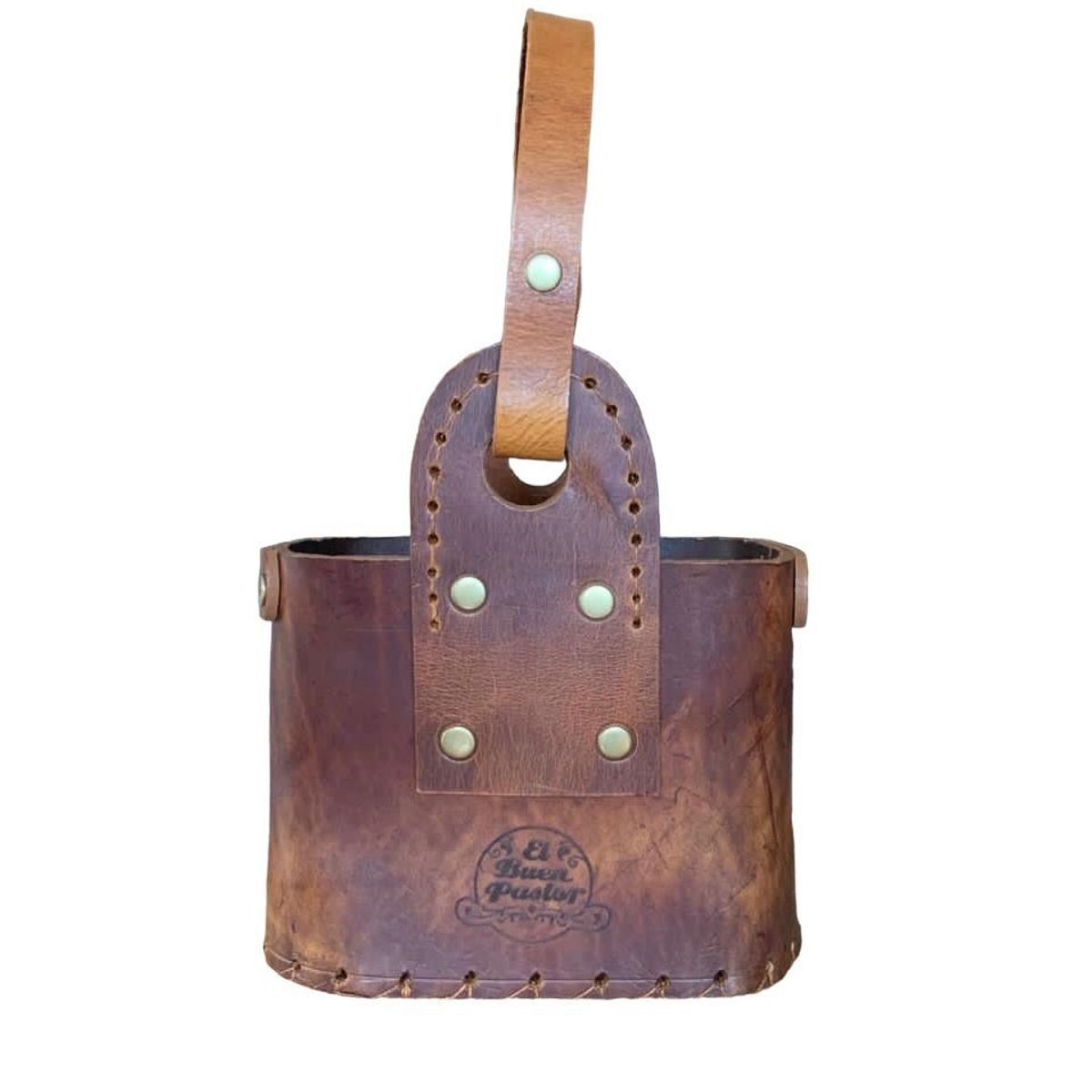 EL BUEN PASTOR - Canasta Matera de Cuero El Buen Pastor