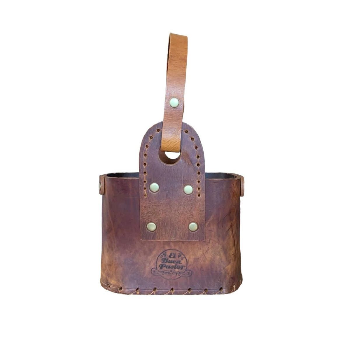 EL BUEN PASTOR - Canasta Matera de Cuero El Buen Pastor