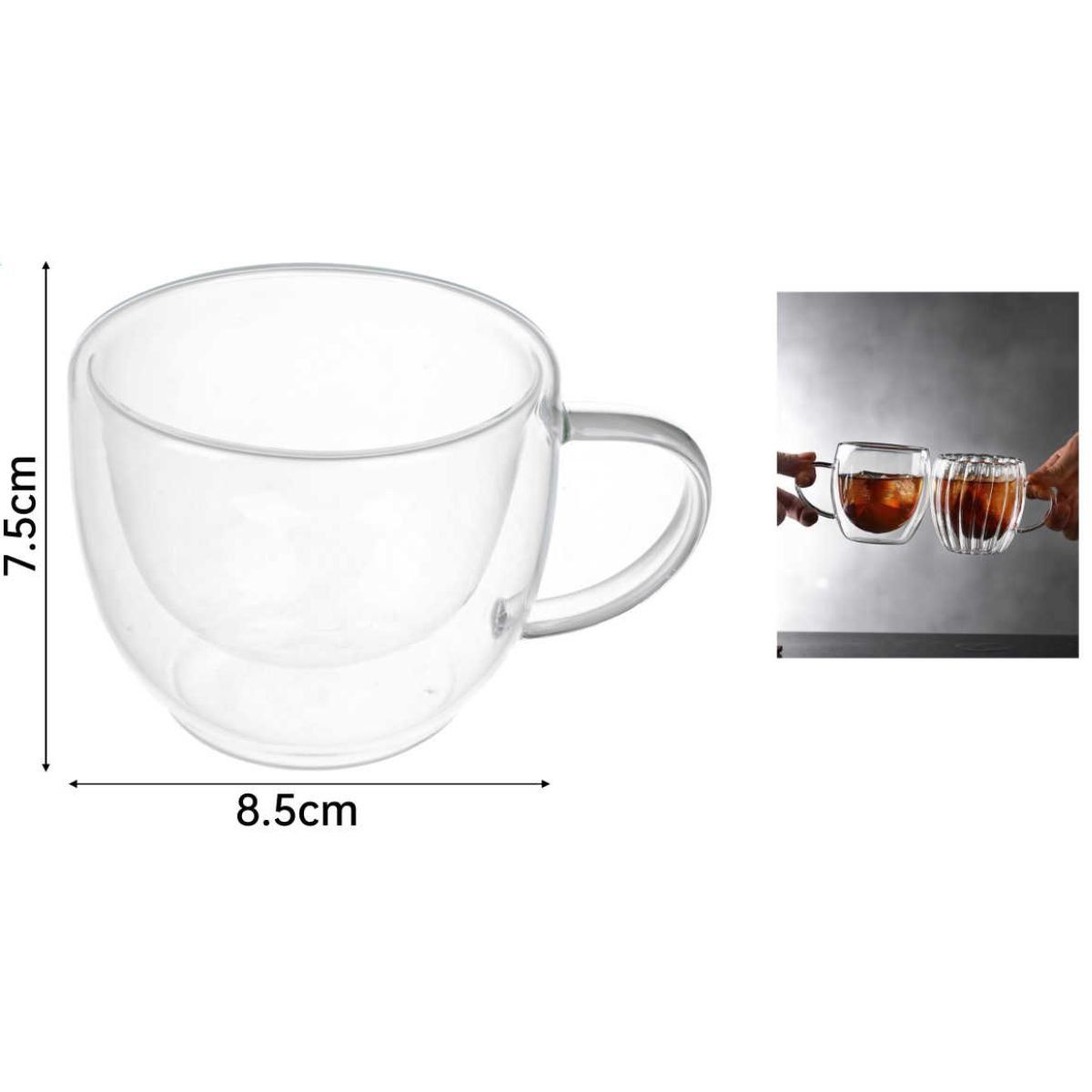 GENERICO - Pack de 4 Tazas de Vidrio Doble Pared 150ml