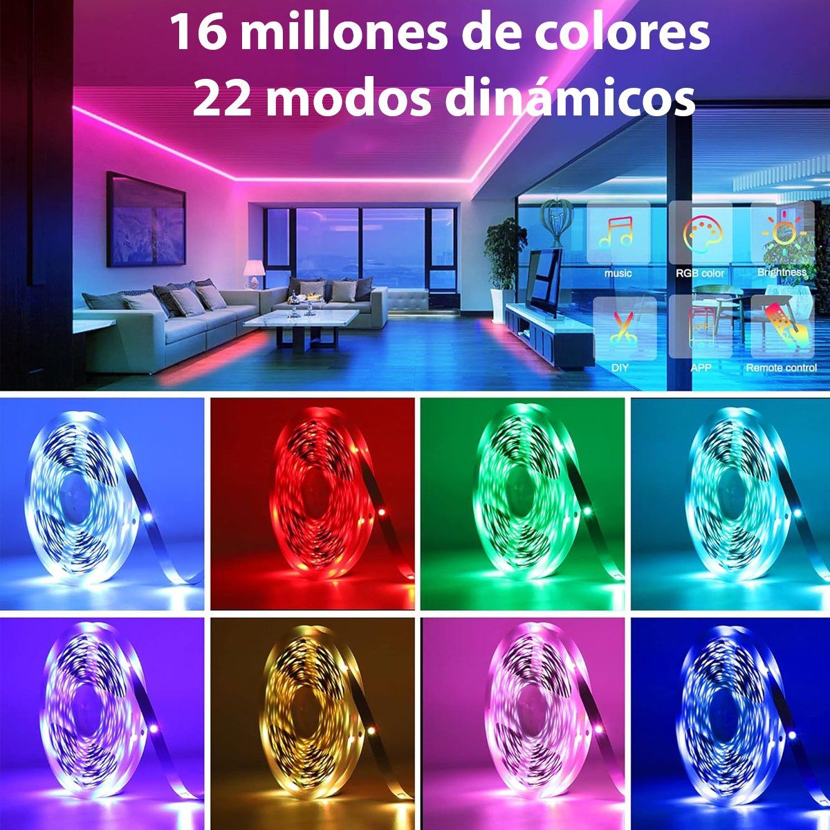 GENERICO - Tira Cinta Luces Led Rgb 3M Control Remoto + Conector